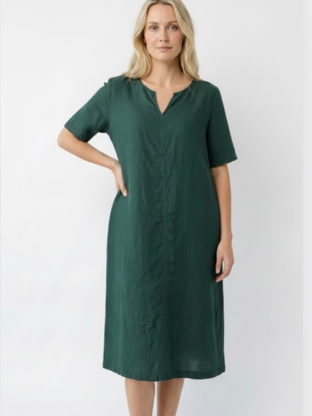 J Jill Teal Green Linen Shift Dress